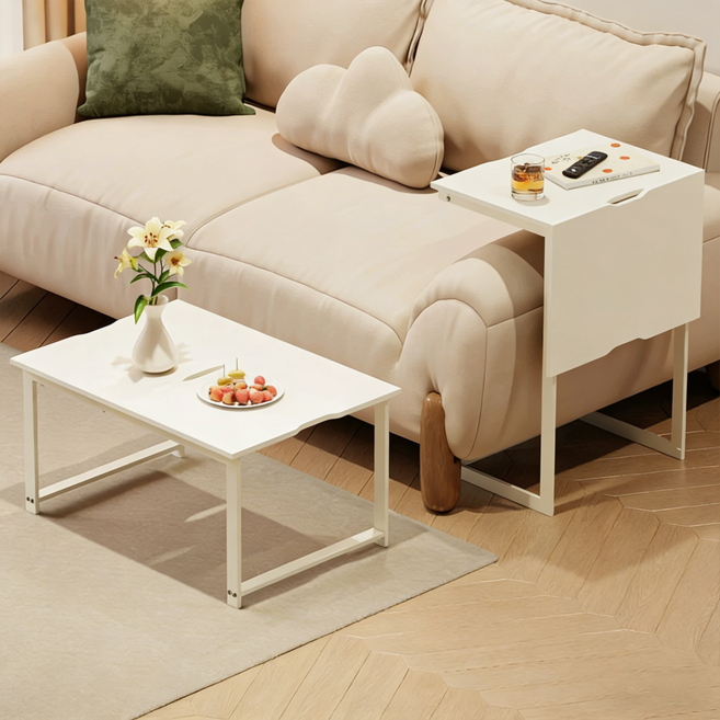 사이드 테이블 다용도 변형 간이 보조 식탁 거실 디자인 미니 티테이블, 화이트