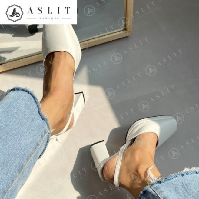 [애슬릿] 스퀘어 가보시 여성 슬링백 펌프스 힐 8cm