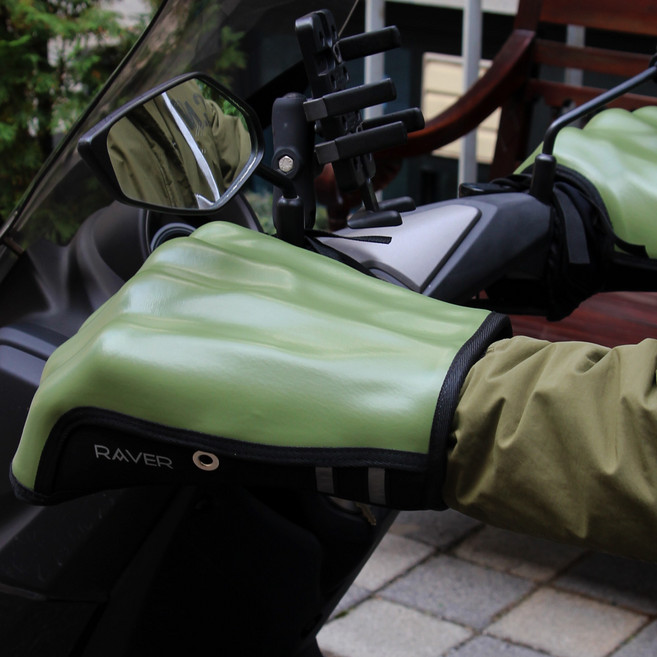 RAVER 겨울 빅피스트 카본 오토바이 방한장갑 방수 방한토시 핸들커버 바이크 글러브 G타입, 카키