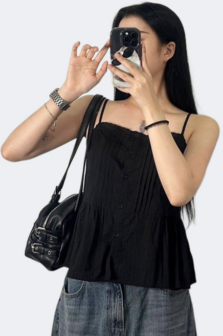 플레어 펀칭 포인트 스퀘어넥 나시 뷔스티에 레이어드 민소매