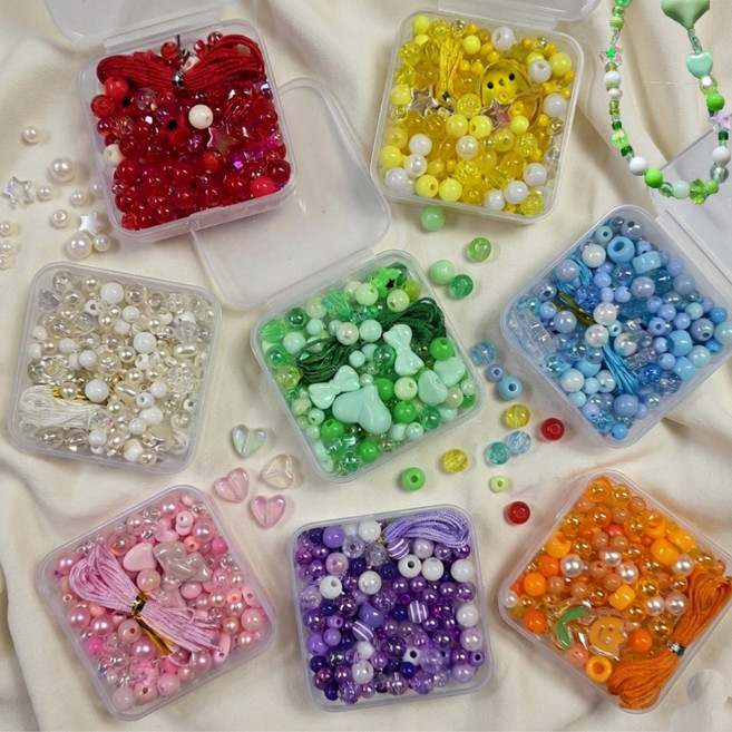 체리아트 DIY 비즈 미니스쿱 8컬러 골라담기 세트 팔찌 키링 만들기 재료 키트, 3개, MIX