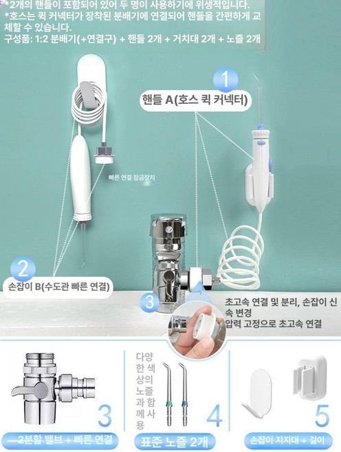 직수구강세정기 수도직결식 치실 관리픽 치간케어 수도연결, 9. 일반 1분 2 빠른 2인분리사용 가능, 기본 모델명/품번