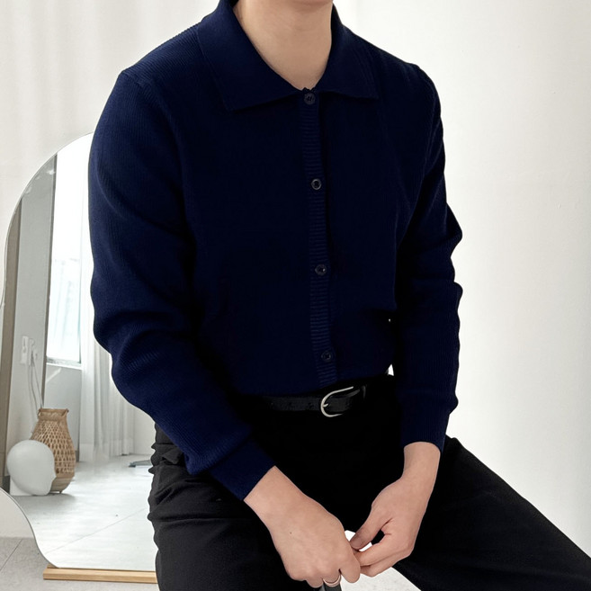 다이나믹피플 남자 오버핏 카라 니트 가디건 워셔블 카라넥 카디건