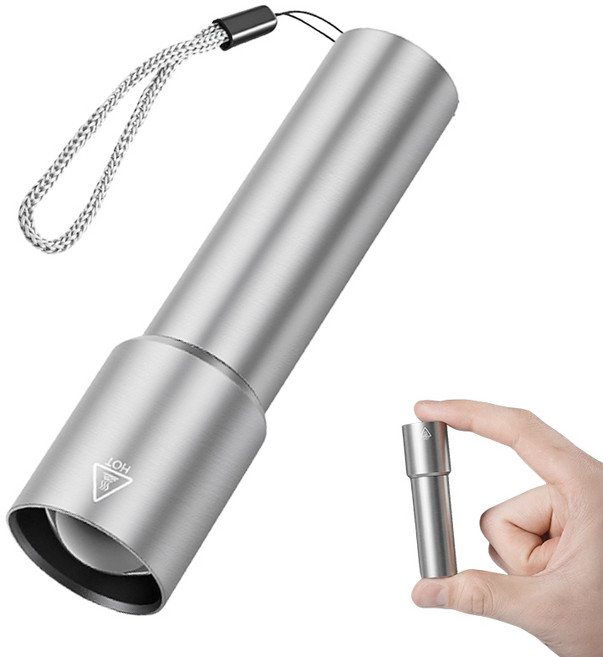 Eclairex 미니 손전등 38g 초강력 줌 기능 알루미늄 합금 LED 손전등 USB충전, 1개