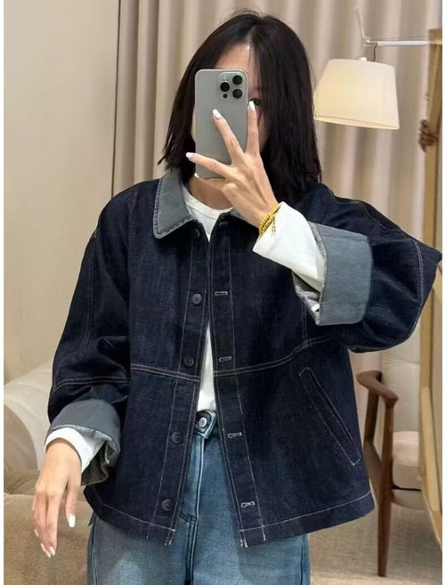 韓式復古拼接牛仔外套女