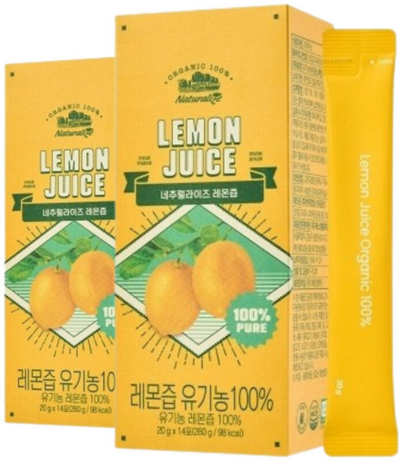 스페인 유기농 레몬 액 원액 즙 과즙 엑기스 NFC 착즙 착즙액 제품 14포, 20g, 1