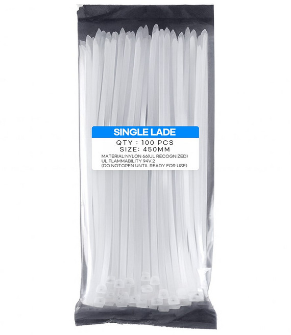 싱글레이드 고강도 PA66 케이블타이 특대형 4.8 X 450 mm, 화이트, 100개