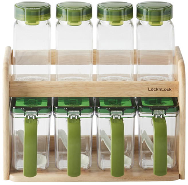 락앤락 슬림 양념통세트 HPL949S8, 2세트, 양념통4p+캐니스터+4p+스푼4p+목재1p+내용물스티커