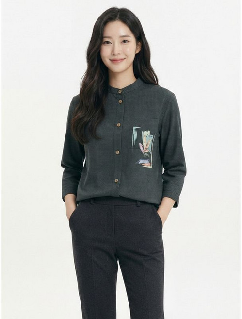 크로커다일레이디 그린 아우터형 블라우스 CLCMBL109