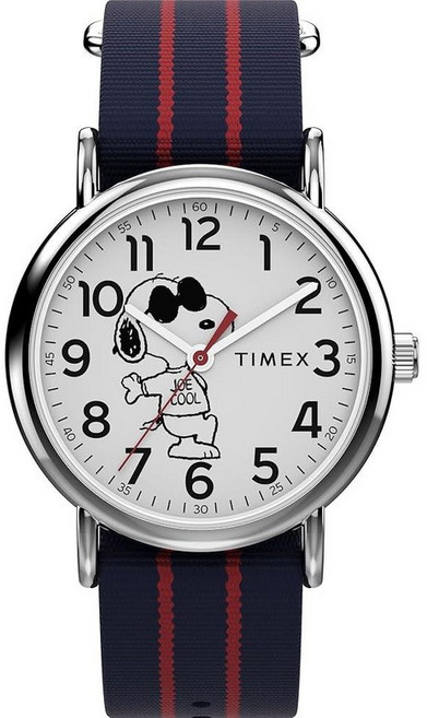 Timex 유니 위켄더 38mm 시계 블루/실버톤/화이트/스누피
