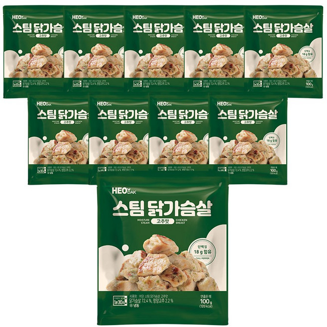 허닭 스팀 닭가슴살 고추맛 100g, 10개