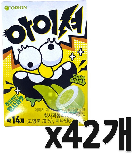 오리온 아이셔 츄잉캔디 청사과맛, 42g, 42개