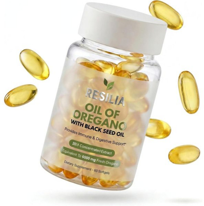 Resilia Black Seed Oil 6000mg Softgels – Oil of Oregano Capsules for & Digestive Support – Non-GMO, 1개