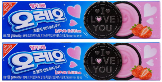 오레오 딸기크림 (러브 에디션) 초코 샌드위치 쿠키, 2개, 100g