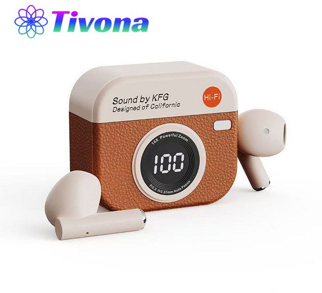 Terava 무선 블루투스이어폰 5.4 노이즈 캔슬링 고음질 디지털 화면 이어폰, 갈색, HC07