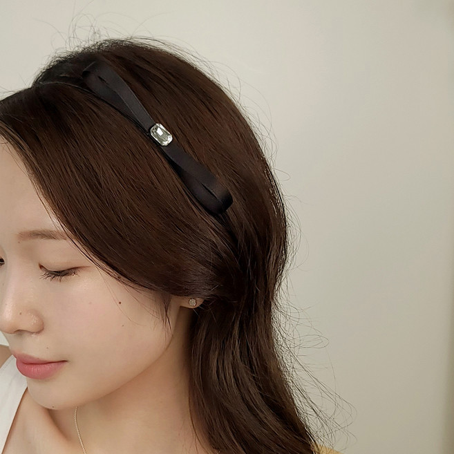 [초콜리트쥬얼리] 하이디 스퀘어큐빅 슬림 리본 헤어밴드 얇은 블랙 머리띠 9컬러