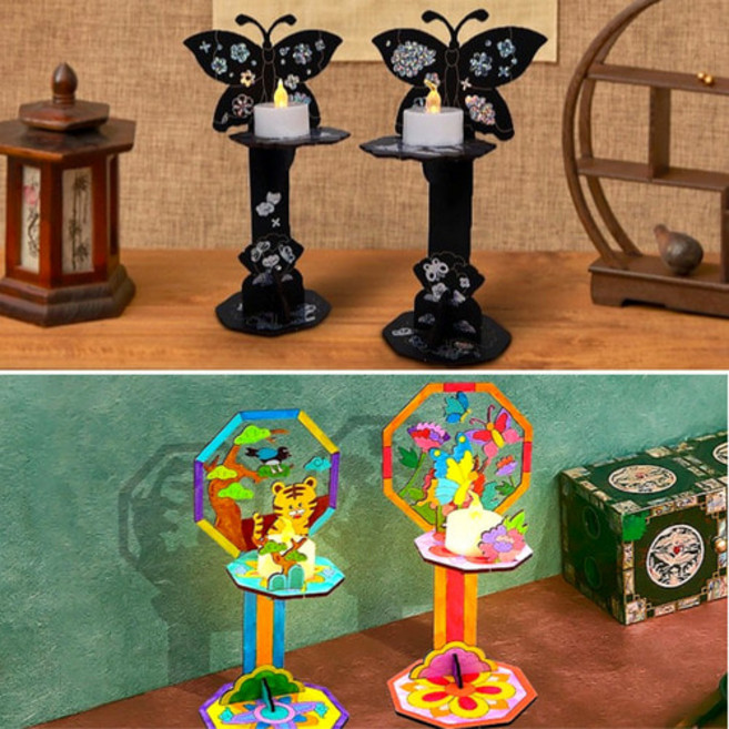 전통 촛대 만들기 키트 자개 민화 단오 설날 추석 중학생 노인 체험부스 활동 프로그램, 1민화촛대_호작도