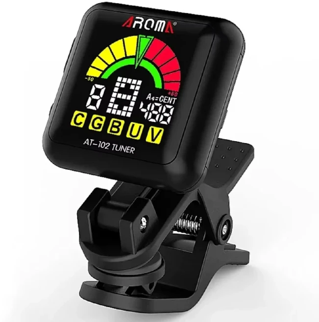 편집 기능이 있는 Aroma AT-102 충전식 기타 튜너 컬러 스크린 배터리 내장 USB 케이블 베이스 사중주, 01 Black