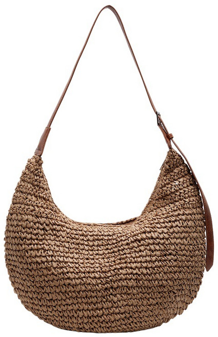 輕旅渡假風半月造型編織包 彎月肩背包 草編手提側背包