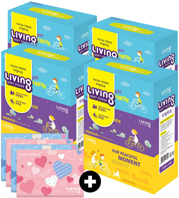 삼정 리빙 소프트 미용티슈 250매 3입 4팩 + 여행용티슈 40매 4개