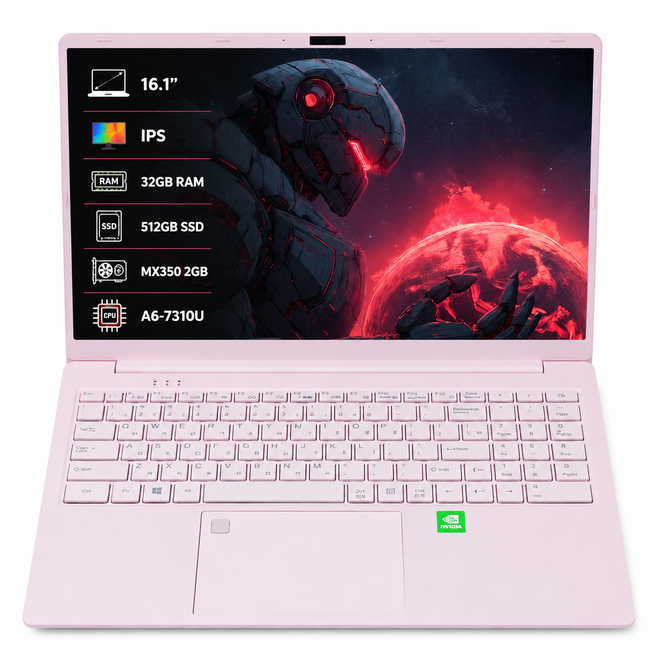 2026년 신형 16.1인치 대화면 노트북 32GB RAM 512GB SSD IPS 디스플레이 인강 사무용 가성비 노트북 게이밍 노트북, AMD A6-7310U, WIN10, 소프트 핑크