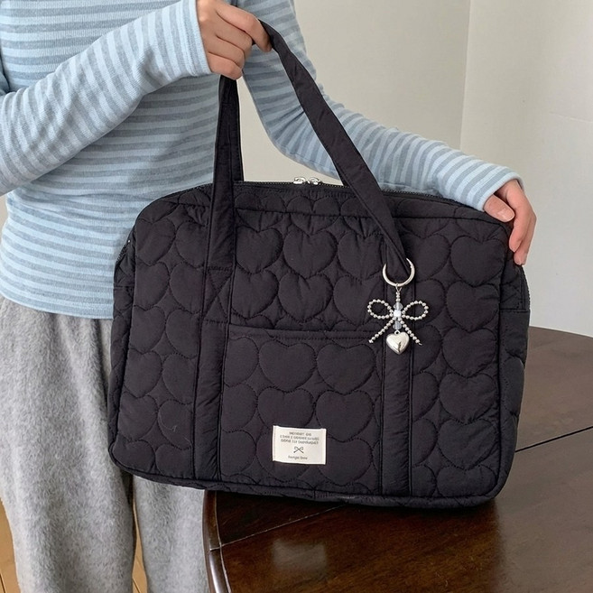 hybe 도톰하고 가벼운 노트북가방 아이패드 파우치 키링포함, 블랙, 1개