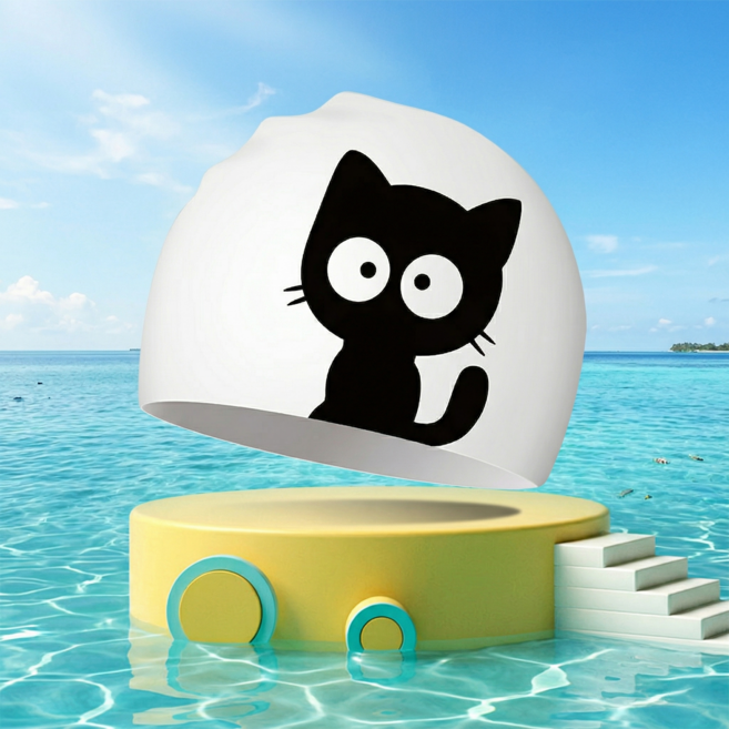 디아쿠아 귀여운 캐릭터 실리콘 수영모, 1개, 02.놀란고양이