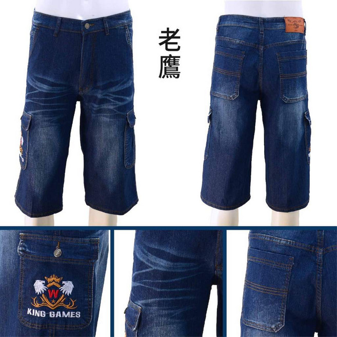AK牛仔本舖 彈力側袋繡花牛仔短褲