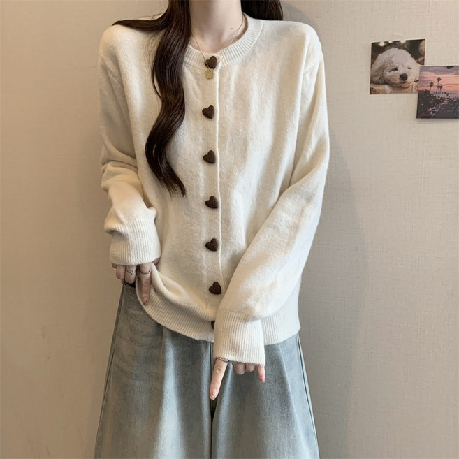 HAAN하트 포인트 니트 가디건 여성 데일리 아우터 봄신상 슬림핏 코디