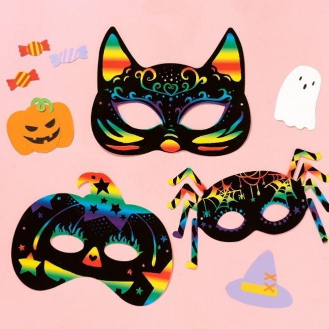 민화샵 할로윈 스크래치가면 만들기 (6중택1) 만들기세트 diy 할로윈가면 할로윈파티 분장, 민화 할로윈 스크래치가면_고양이