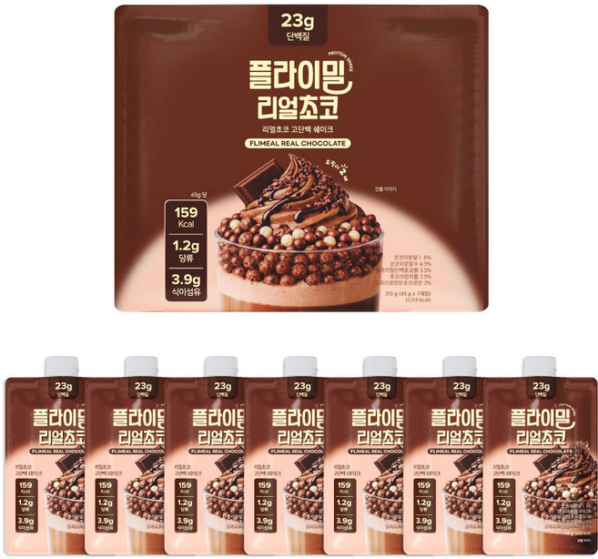 플라이밀 단백질 쉐이크 파우치 리얼초코맛, 7개, 45g