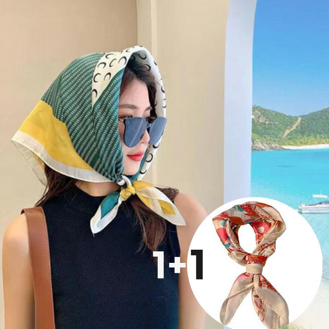 오베이요 여성 봄 여름 스카프 사각 헤어두건 1+1