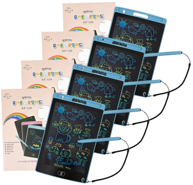 벨베이비 유아용 드로잉패드 8.5인치 전자칠판 LCD, 4개, 스카이블루