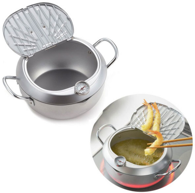 일본 요시카와 미락정3 온도계 부착 튀김냄비 20cm SJ2898, 미락정3 튀김냄비 20cm, 1개