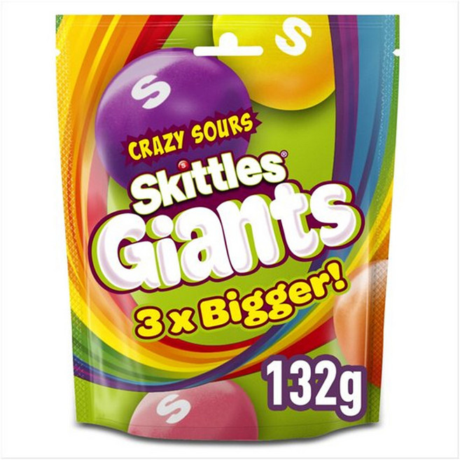 영국 스키틀즈 자이언트 3X 크레이지 사우어 츄이 캔디, 132g, 4개, 132g