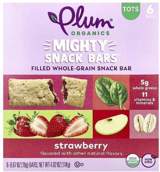 Plum Organics 유기농 마이티 스낵바 토틀러 블루베리 19g x 6개입 (12개월+) 유아용 간식 미국산, 딸기 19g x 6개입 - 쿠팡
