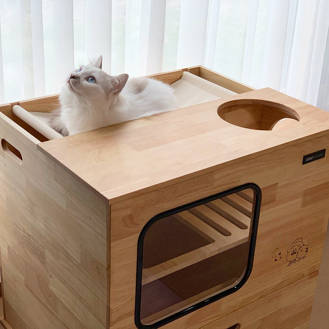 파파냥 고양이 사막화방지 원목 하우스 겸용 고급형 대형 화장실, A형(해먹형), 미포함, 1개