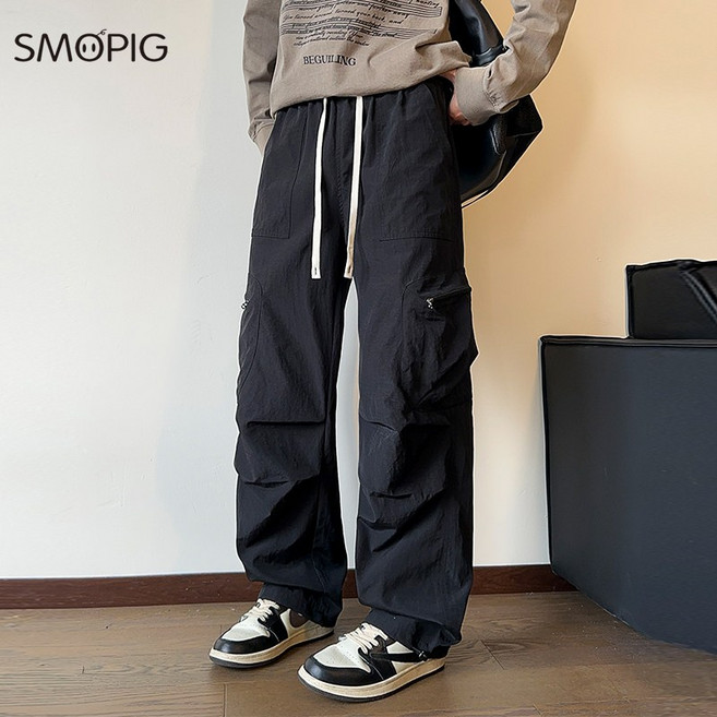 SMOPIG 남성 등산 아웃도어 바지 카고조거팬츠 방수 원단 일자 통바지 춘추복 조절 가능한 발단