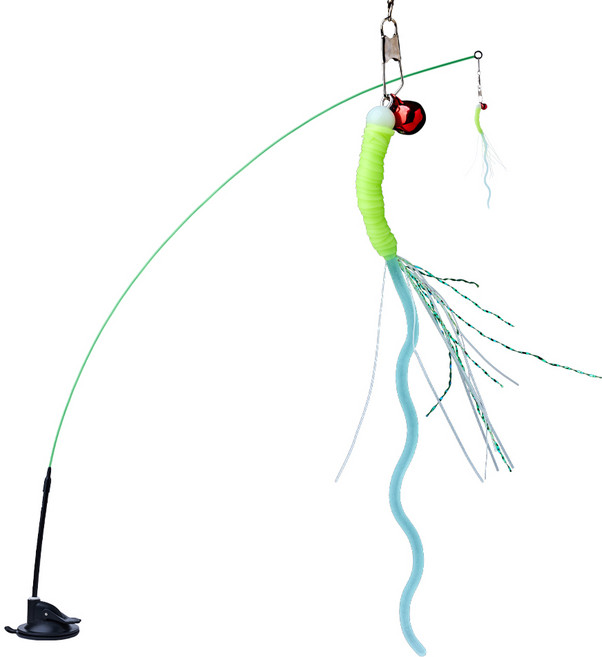 3651 야광 날아라 지렁이 고양이 낚시대 장난감, 1개, 그린