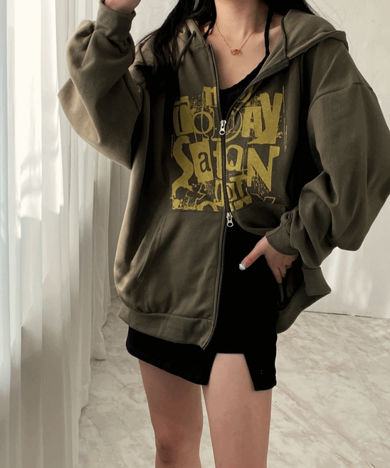 [박스핏]쉐이드 프린팅 투웨이 오버핏 후드 집업