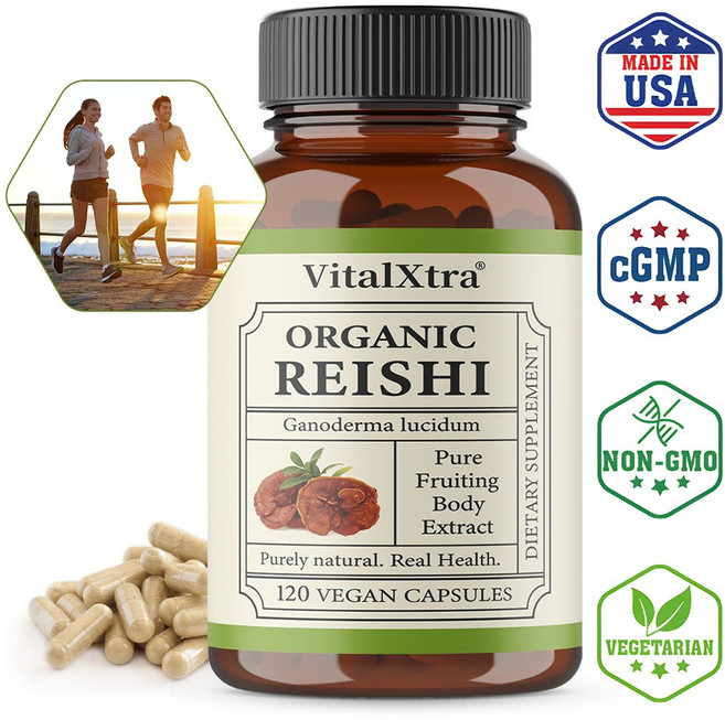 유기농 영지 영양 보충 캡슐 - 자실체 추출물 - 면역력 및 에너지 증진, 1개, 120회분