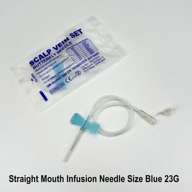 50PCS 일회용 더블 윙 나비 주입 바늘 동물 스트레이트 입 애완 동물 관리실 사용 의료 용품, 01 Blue 23G