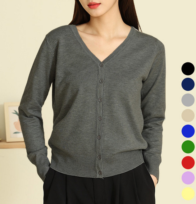 텐클로 빅사이즈 (44~120) 여성용 데일리 모던 브이넥 스판 니트 가디건