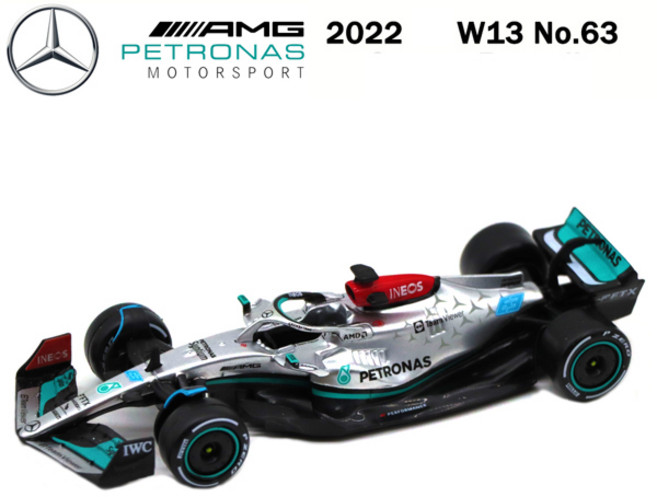 부라고 143 2023 2022 F1 메르세데스 AMG W14 레드불 페라리 맥라렌 알파 로메오 다이캐스트 자동차 모형 장난감 용 선물, [12] 2022 W13 No.63