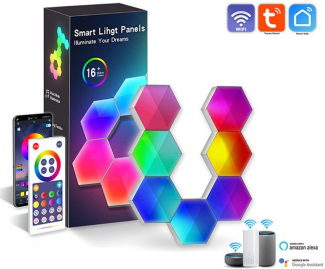 TuYa 스마트 WiFi 블루투스 RGB LED 육각형 양자 야간 조명 실내 벽 게임 장식 분위기 램프, 02 Tuya WiFi RGB Lamp, 02 영국, 03 5 PCS Set