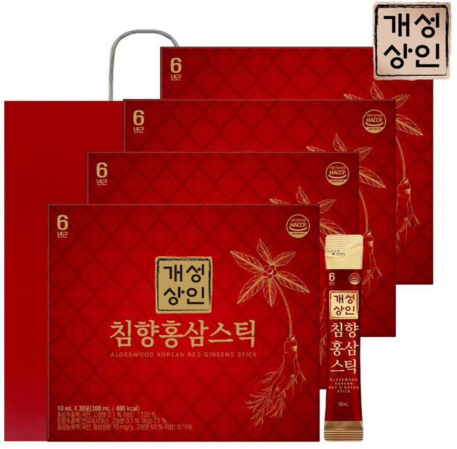 개성상인 침향홍삼스틱 30포 x 1박스(총 30포)/쇼핑백 포함, 4개, 300ml