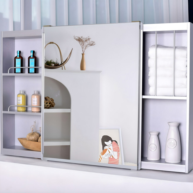 바스퍼 욕실 거울 슬라이드 수납장, 실버