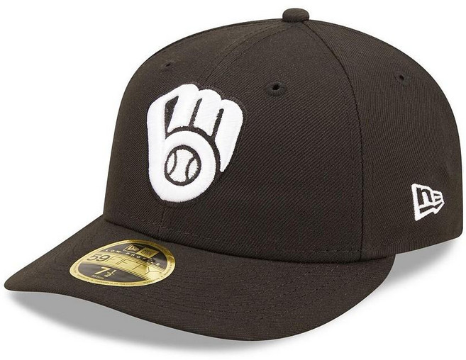 New Era 블랙 프라이데이 남성 밀워키 브루어스 앤 화이트 로우 프로파일 59FIFTY 피티드 모자