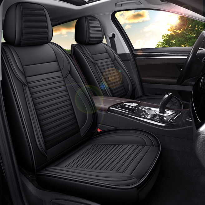 Novaseed 프리미엄 카시트 커버 대중소형 4도어 승용차 SUV 등 통기성 좋음/미끄럼 방지/방수 사계절 통용 스포츠 스타일 시트 커버, Black, 앞좌석 x 1세트