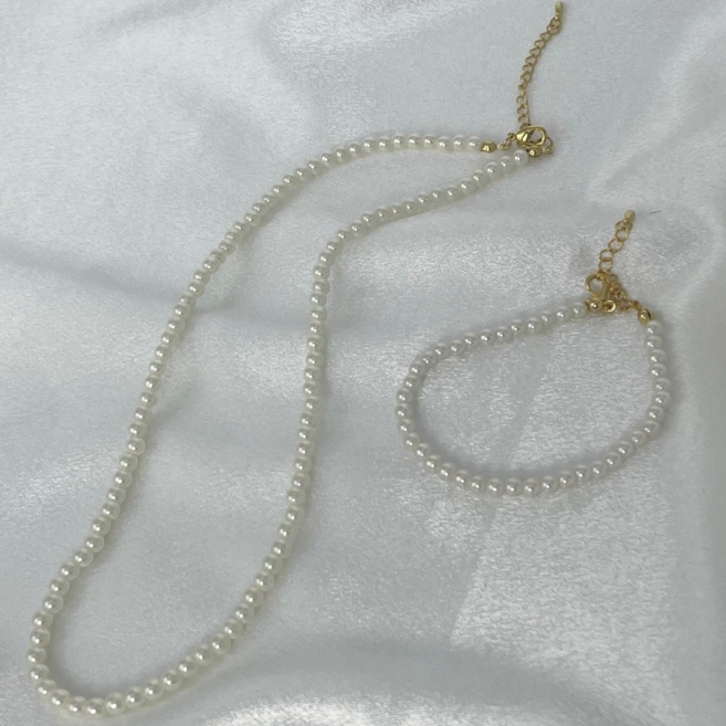 우아한 고급 진주 목걸이 & 진주 팔찌 세트 4mm 7mm 은은한 광택